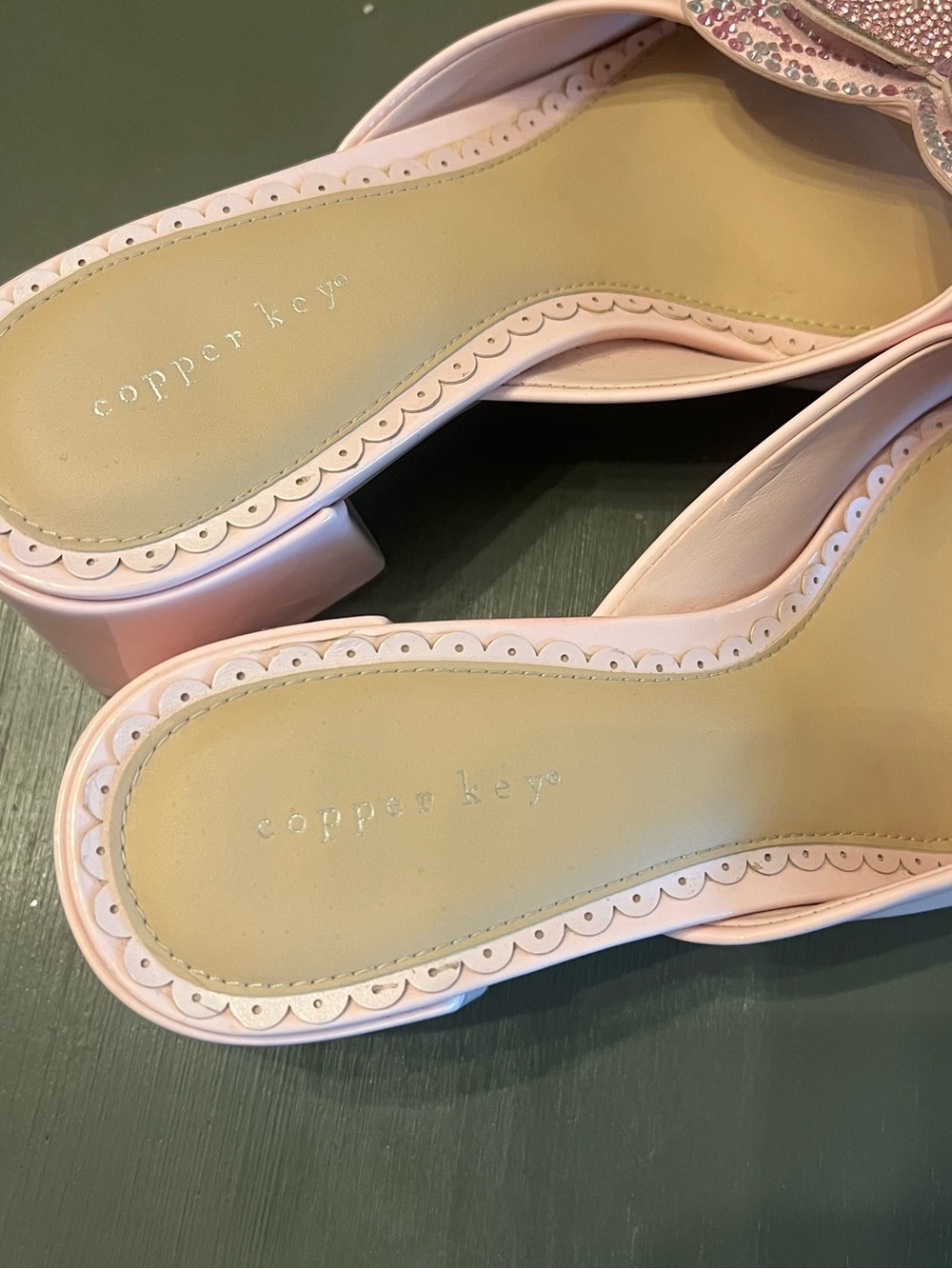 Copper Key Pink Butterfly Rhinestone Block Heel Mules - Picture 3 of 6